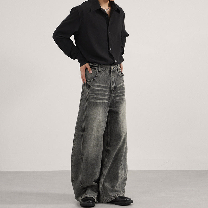Herren Ultraweite vintagegewaschene Denim-Palazzohose mit tiefem Schritt und geradem Saum Echo Archiv