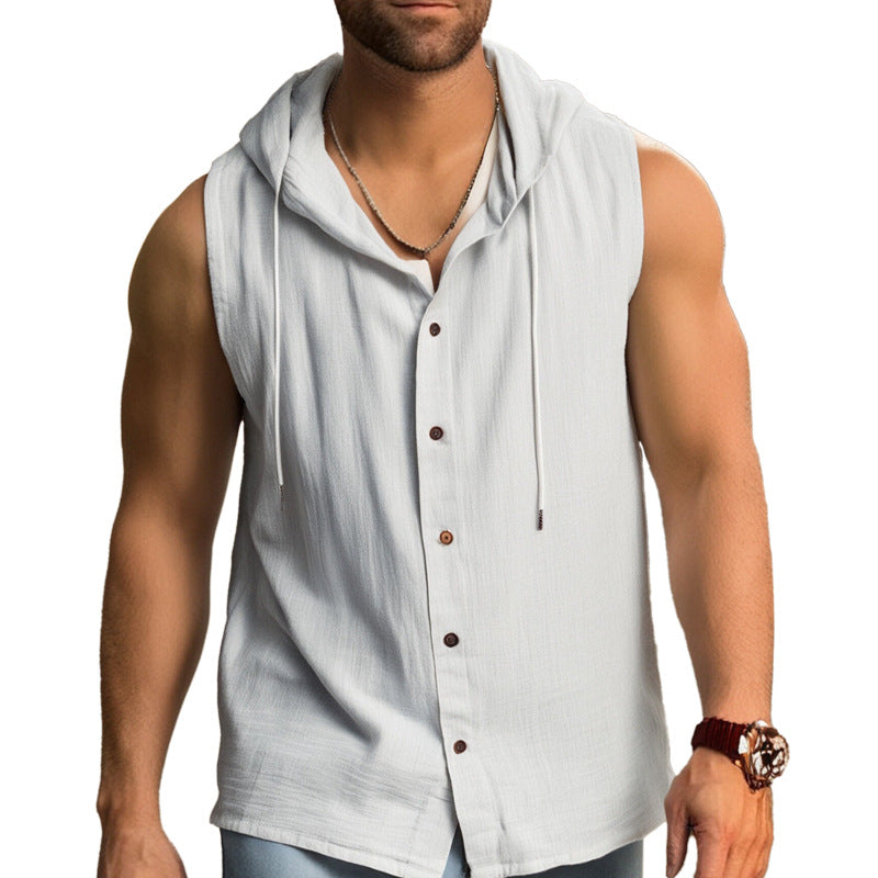 Herren ärmelloses Kapuzenshirt mit Knopfleiste und lässigem Stil Echoarchiv