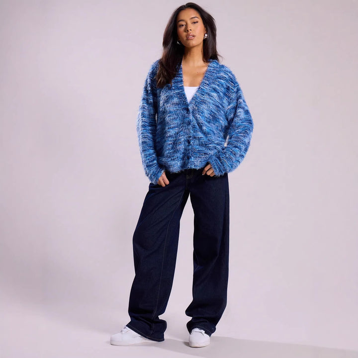Damen Oversize-Flauschpullover mit weitem Carmen‑Ausschnitt und melierter Strickstruktur Echo Archiv