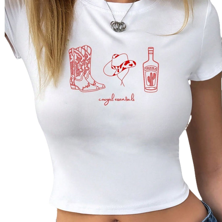 Damen Crop-T-Shirt mit kreativem Cowboy-Design Echo Archiv