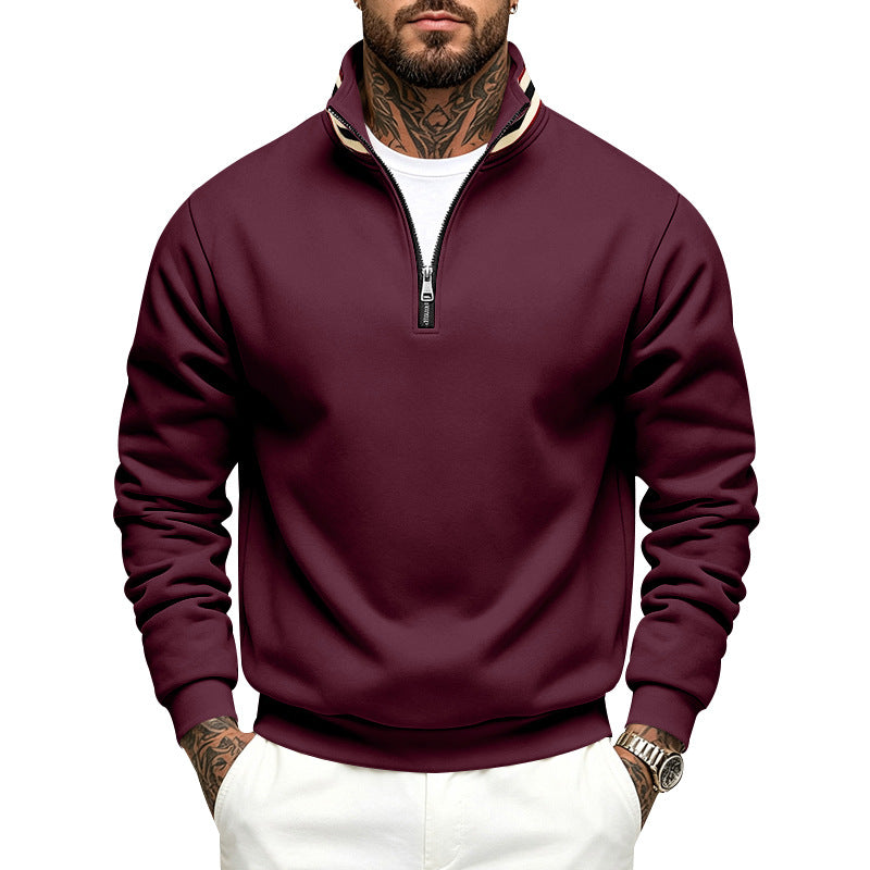 Herren Sweatpullover mit halbem Reißverschluss und gestreiftem Stehkragen Echoarchiv