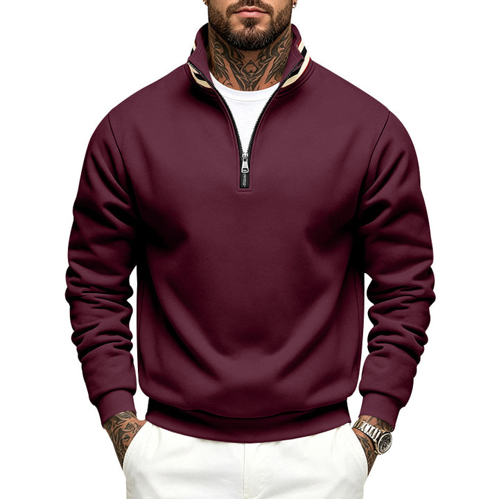 Herren Sweatpullover mit halbem Reißverschluss und gestreiftem Stehkragen Echoarchiv