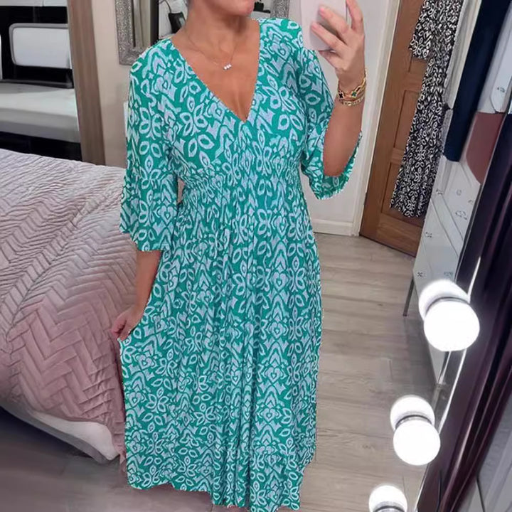 Damen Maxikleid mit V-Ausschnitt und weit ausgestellten Ärmeln Echo Archiv