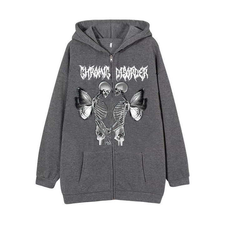Damen Kapuzenjacke mit durchgehendem Reißverschluss und Rippenherz-Print – Auréline