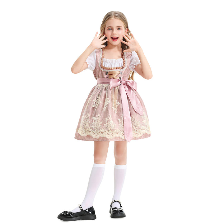 Damen nan festliches Kinderdirndl mit Spitzenoberteil, Satin-Schürze und Puffärmeln Echo Archiv