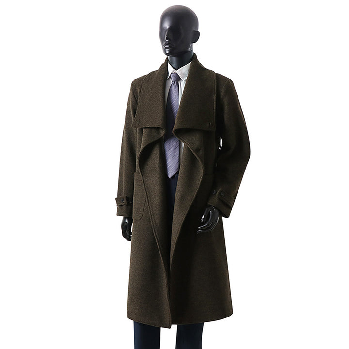 Herren Eleganter Langmantel aus Wollmix mit großzügigem Schalkragen und Krempelmanschetten Echoarchiv