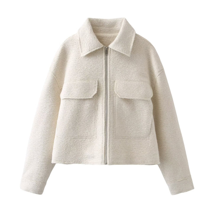 Damen Cropped-Hemdjacke aus Bouclé mit Boxy-Schnitt und Fronttaschen Echoarchiv