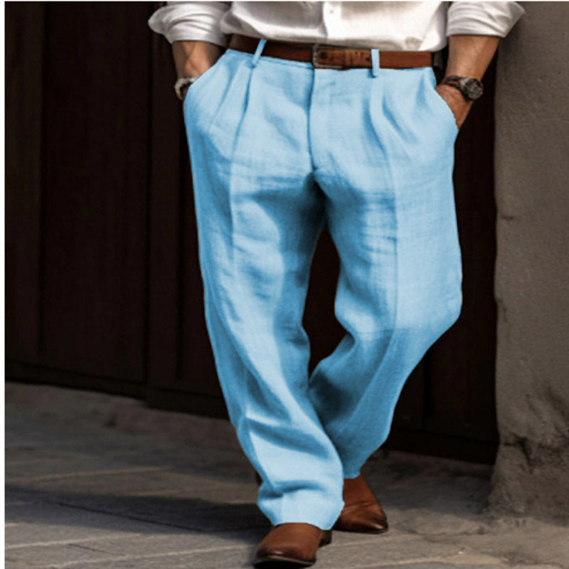 Herren elegante Leinenhose mit schmalem Schnitt und zwei praktischen Eingrifftaschen Echoarchiv