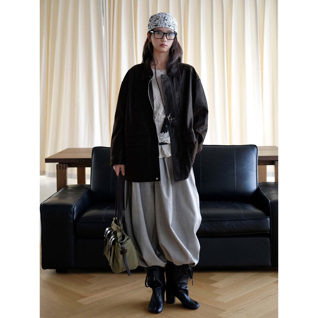 Damen Oversize Lederimitat-Mantel mit Reißverschluss und aufgesetzten Taschen Echoarchiv