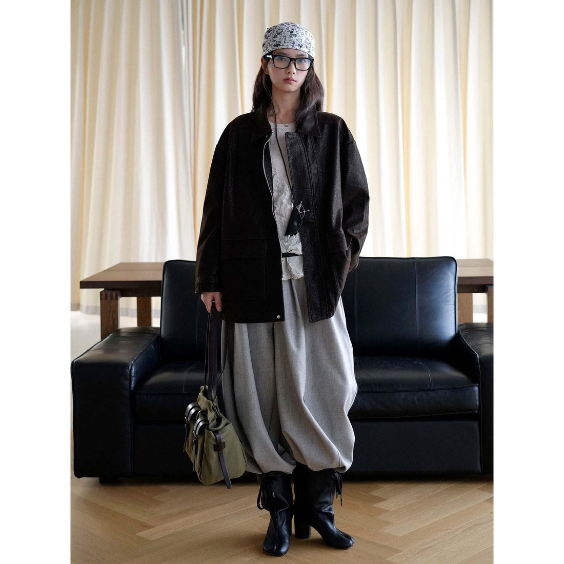 Damen Oversize Lederimitat-Mantel mit Reißverschluss und aufgesetzten Taschen Echoarchiv