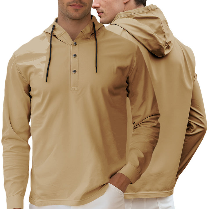 Herren nan Kapuzen-Henley Langarmshirt aus leichtem Stretchjersey mit Kordelzug Echo Archiv