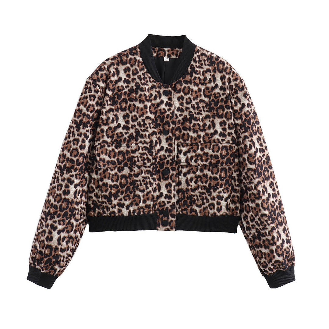 Damen nan kurzgeschnittene Bomberjacke mit Animalprint, Rippenbündchen, aufgesetzten Taschen und Druckknopfverschluss Echo Archiv