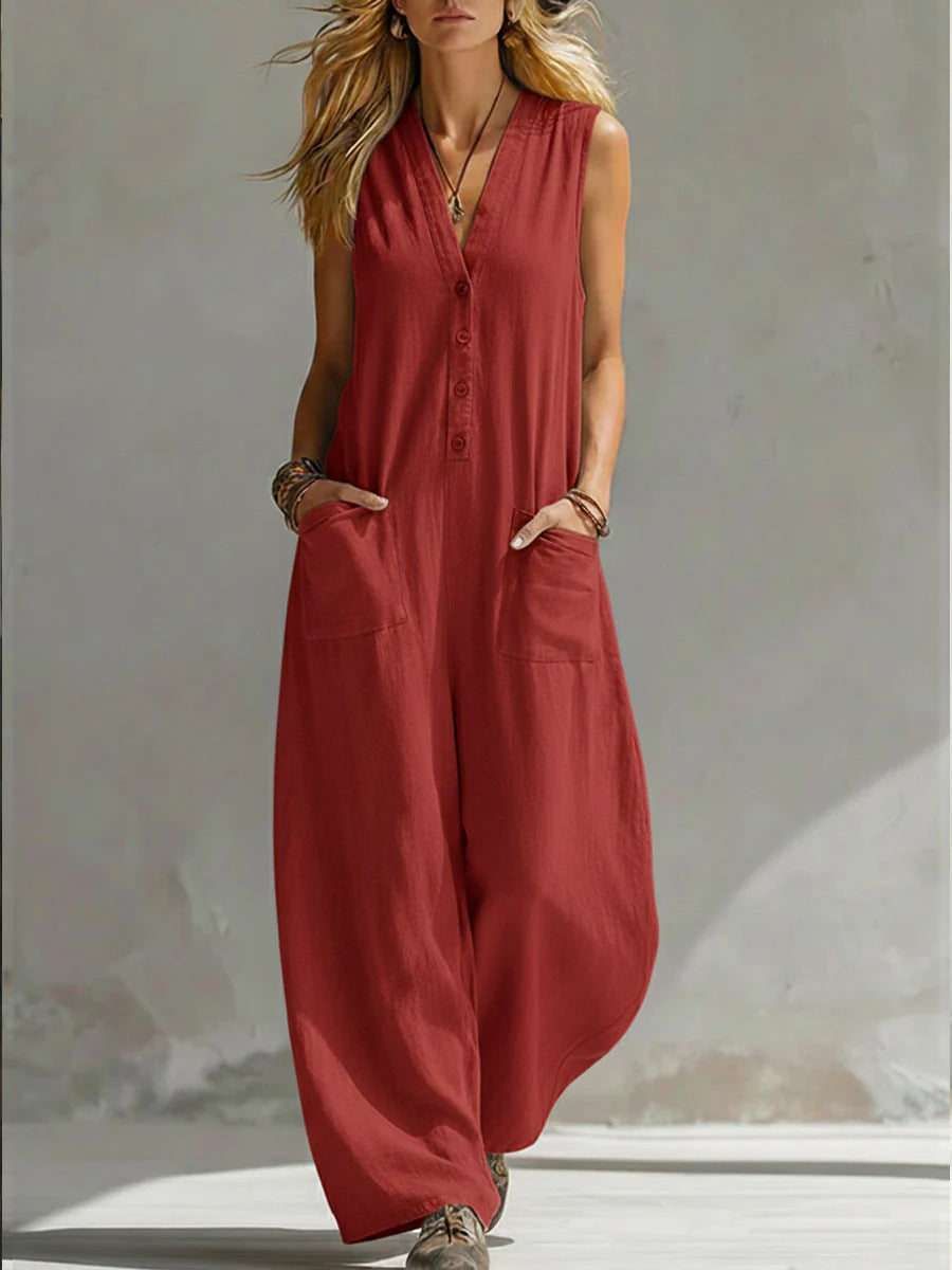 Damen Jumpsuit mit tiefem V-Ausschnitt und praktischen Taschen Echo Archiv