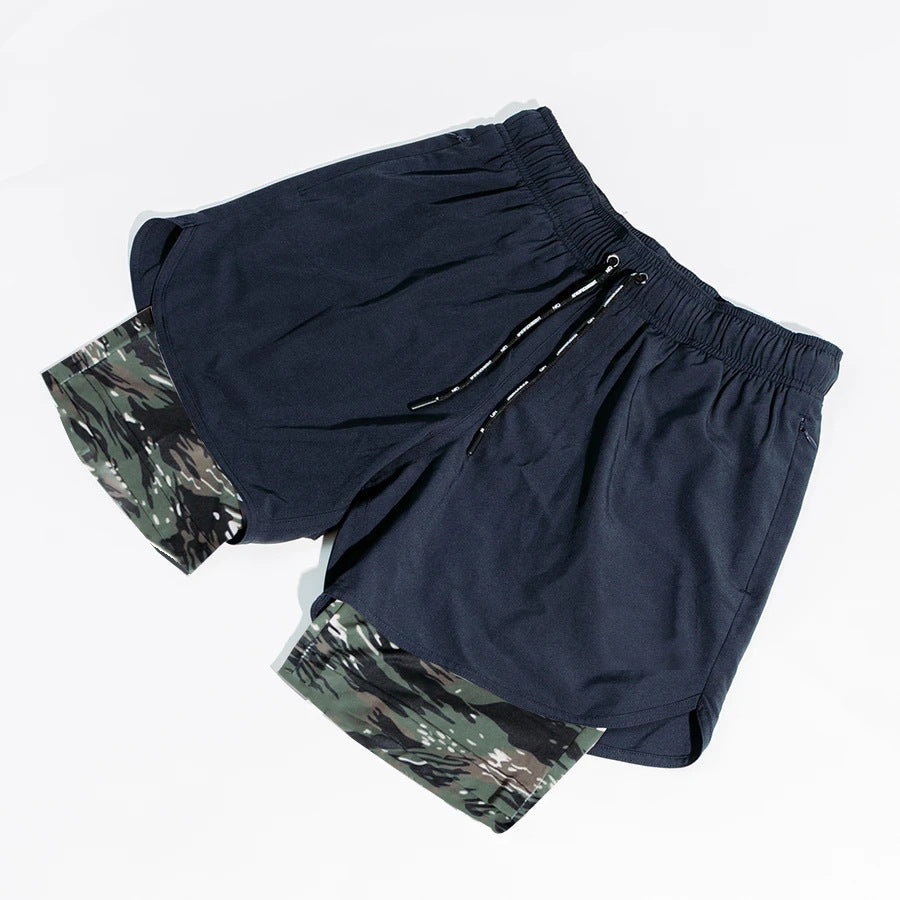 Herren Atmungsaktive Trainingsshorts mit integrierter Kompressionsunterhose und elastischem Bund Echoarchiv