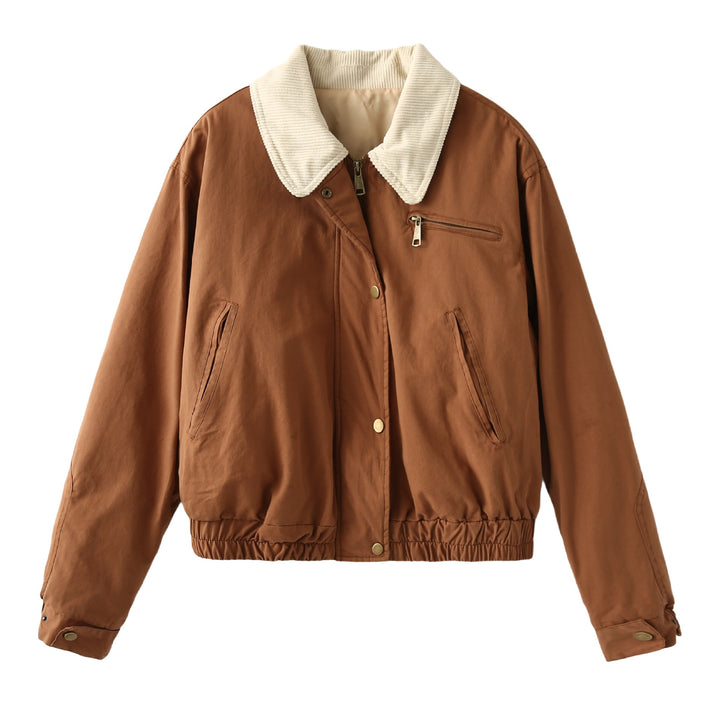Damen nan Cropped-Bomberjacke mit Cordkragen, Brustreißverschluss und elastischem Tunnelzugsaum Echo Archiv