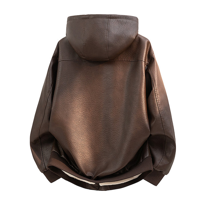 Herren Kapuzenjacke aus Leder mit Teddyfutter Echo Archiv