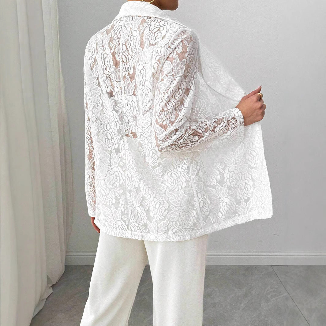 Damen nan Spitzenblazer mit Schalkragen und floraler Transparenz Echo Archiv