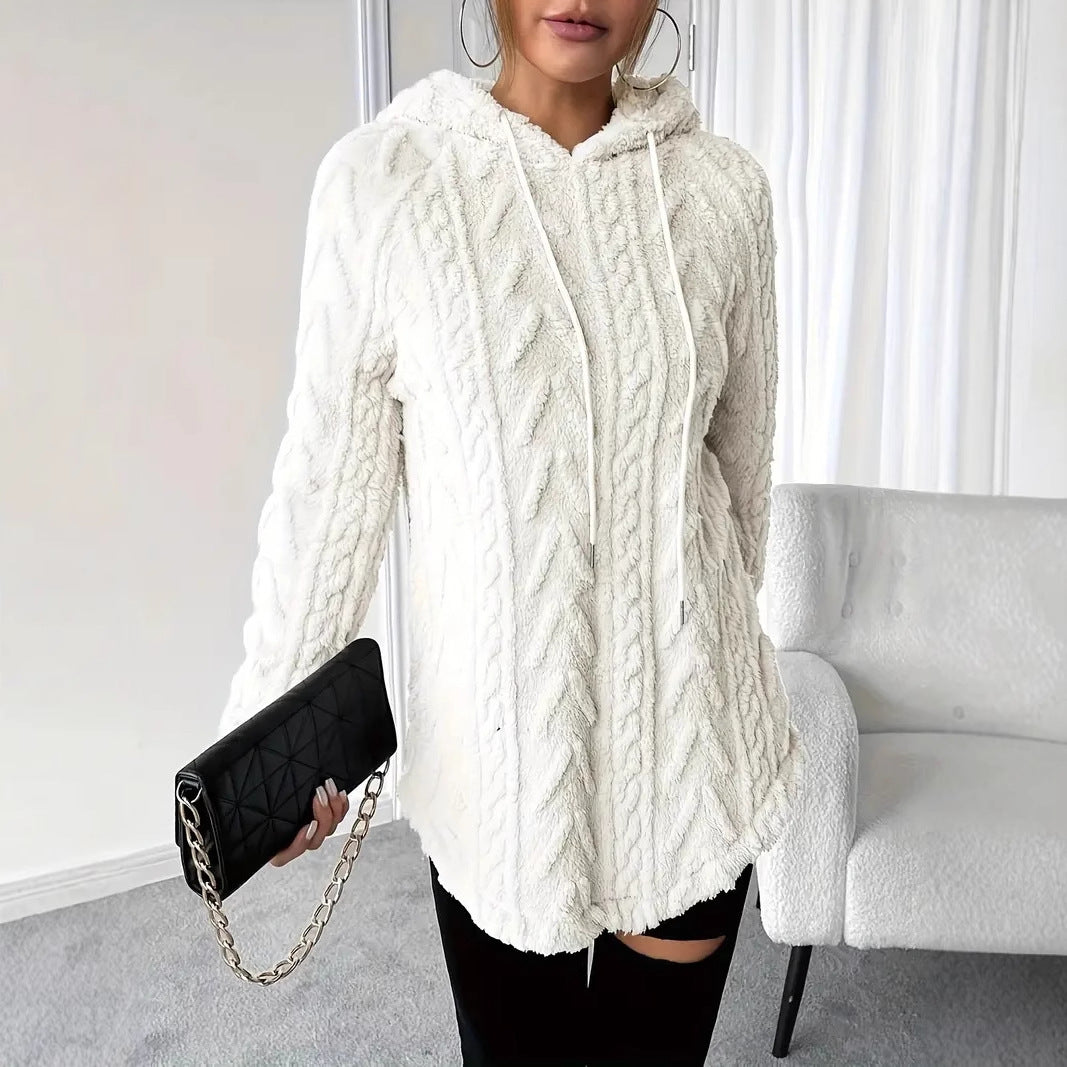 Damen nan kuschelige Kapuzenjacke aus Teddyfleece mit Zopfmuster und gerafftem Saum Echo Archiv