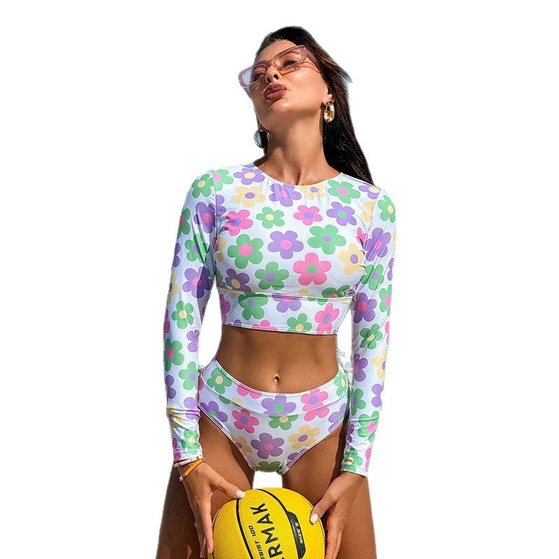 Damen Sport-Bikini mit Langarm und floralem Muster Echo Archiv