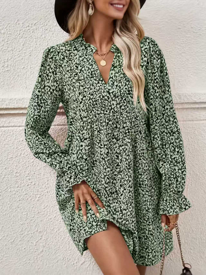 Damen Lockeres Chiffon-Minikleid mit V-Ausschnitt und Volantärmeln Echoarchiv