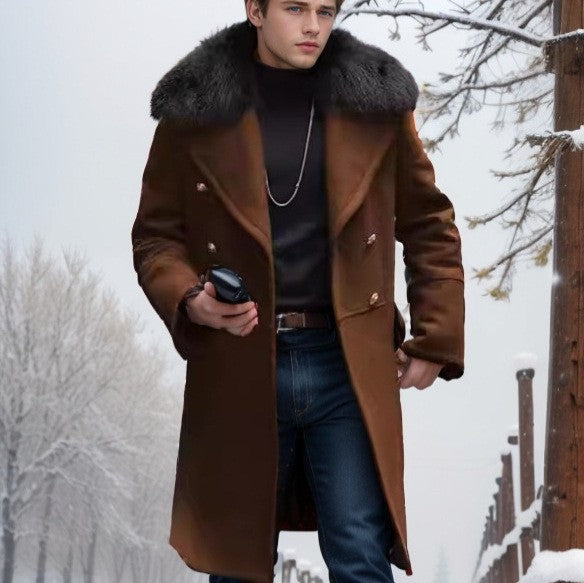 Herren eleganter Langmantel mit luxuriösem Fellkragen Echoarchiv