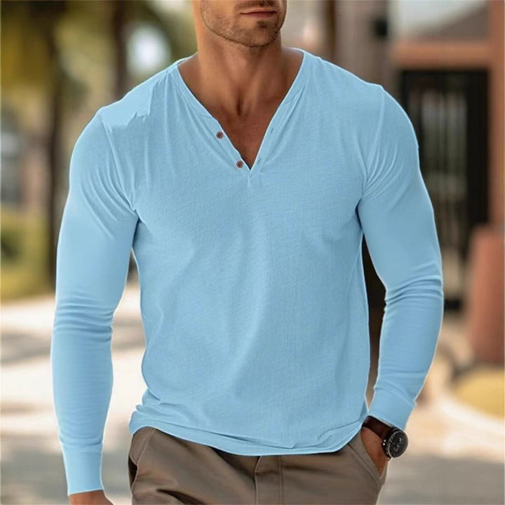 Herren Langarm Henley-Shirt mit strukturiertem Design und bequemer Passform Echoarchiv