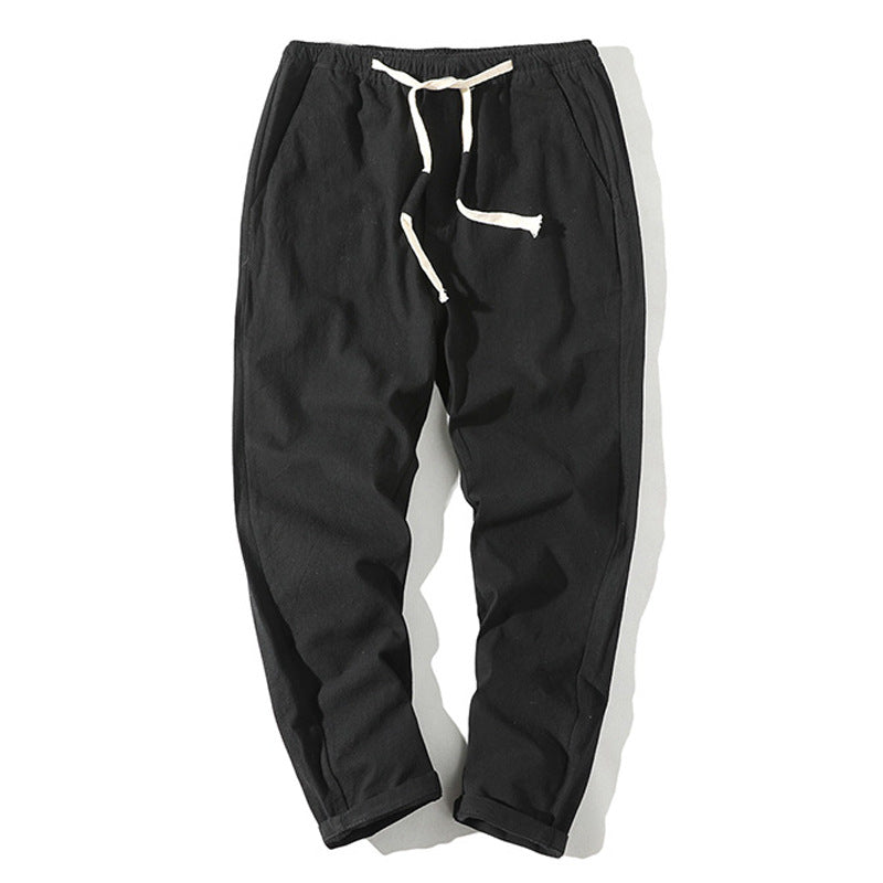 Herren nan leichte Leinenhose mit elastischem Bund und Kordelzug, tapered Schnitt und aufrollbarem Saum Echo Archiv