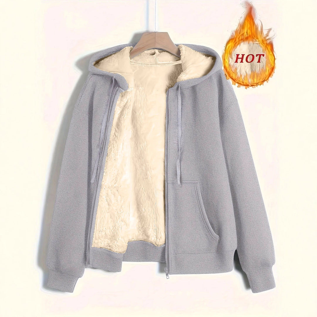 Damen kuschelige Fleecejacke mit Reißverschluss und Kapuze – Célinea