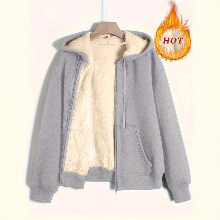 Damen kuschelige Fleecejacke mit Reißverschluss und Kapuze – Célinea
