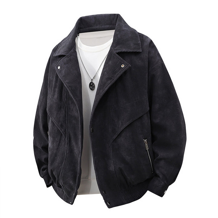Herren Nano Oversized Cordjacke mit breitem Revers, Reißverschlusstaschen und elastischem Saum – Taviero