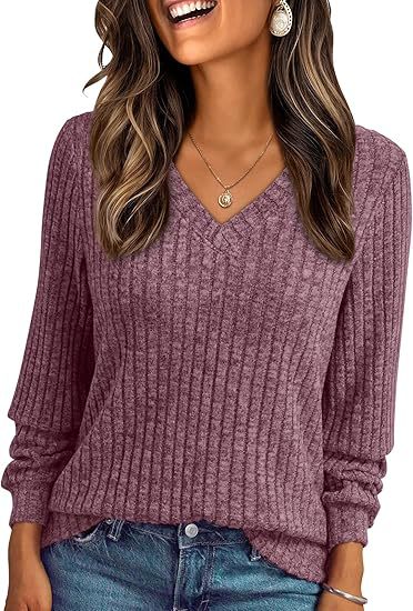Damen Weicher Rippstrickpullover mit V-Ausschnitt Echo Archiv