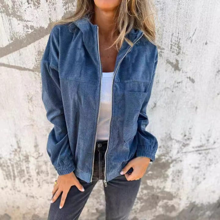 Damen nan Feincord-Übergangsjacke mit Kapuze, Reißverschluss, elastischen Bündchen und seitlichen Eingrifftaschen Echo Archiv