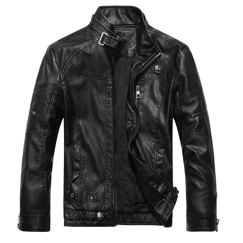 Herren Lederimitat-Bikerjacke im Vintage‑Look mit Stehkragen, Ziernähten und Reißverschluss Echoarchiv