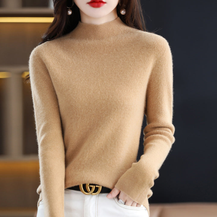 Damen Schmal geschnittener Mockneck-Pullover aus kaschmirähnlichem Feinstrick Echoarchiv