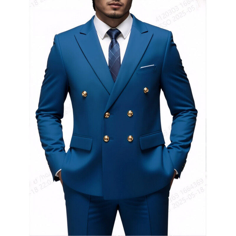 Herren nan doppelreihiger Slim-Fit Anzug mit goldenen Zierknöpfen und schmaler Businesshose Echo Archiv