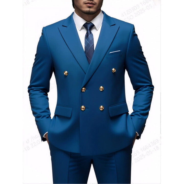 Herren nan doppelreihiger Slim-Fit Anzug mit goldenen Zierknöpfen und schmaler Businesshose Echo Archiv