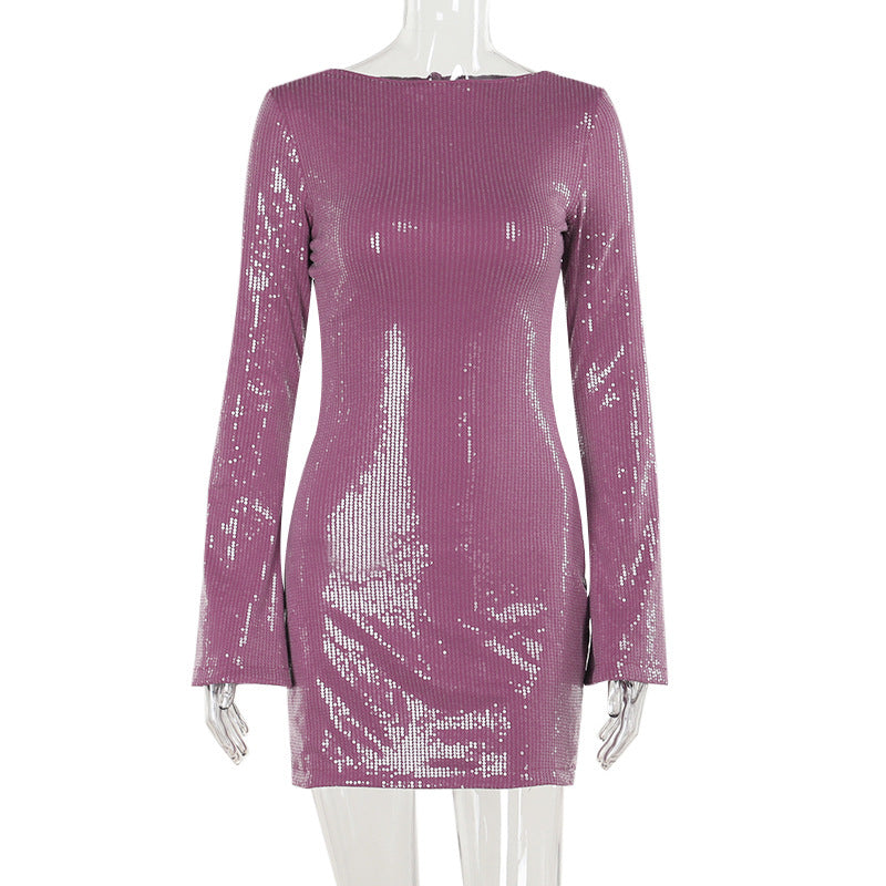 Damen elegantes Minikleid mit funkelnden Pailletten und langen Ärmeln Echo Archiv