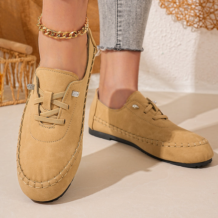 Damen nan atmungsaktive Mokassin-Slipper aus Mikrofaser mit elastischer Schnürung und rutschfester Gummisohle Echo Archiv
