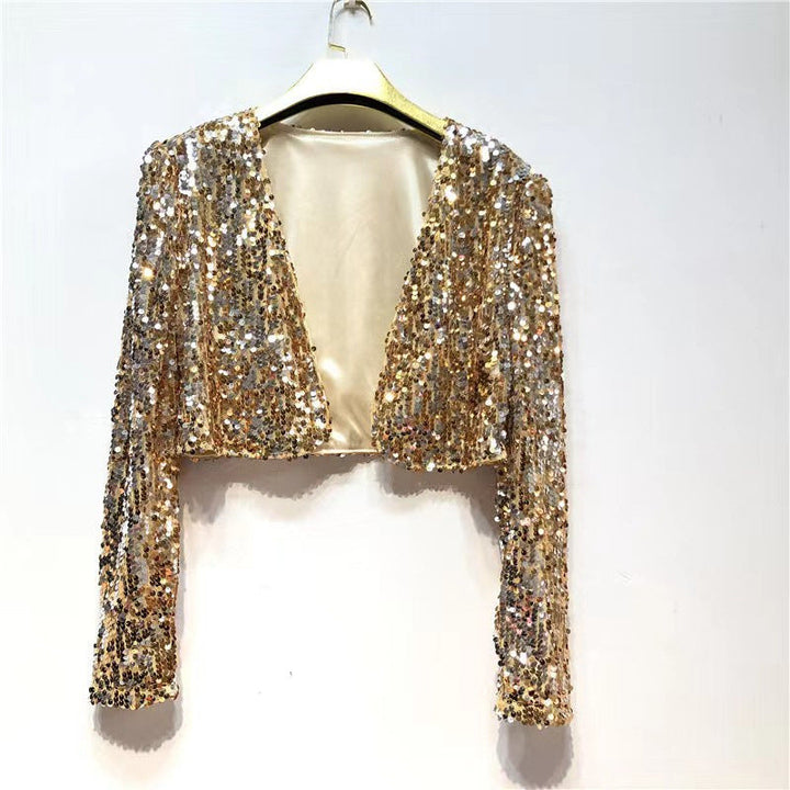 Damen Glitzernde Paillettenjacke mit Langem Arm und Offenem Schnitt Echoarchiv