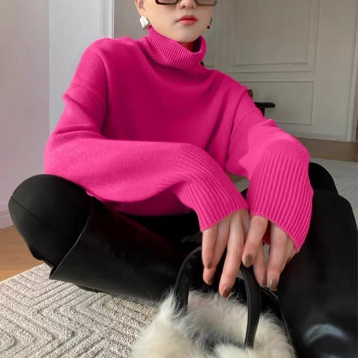 Damen Oversize Feinstrickpullover mit hohem Rollkragen und Seitenschlitzen – Mavelle