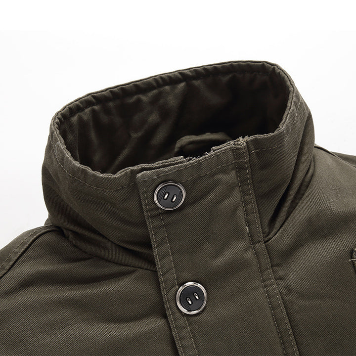 Herren Canvas-Fieldjacke mit Sherpa-Innenfutter, Utility-Taschen und Stehkragen – Taviero