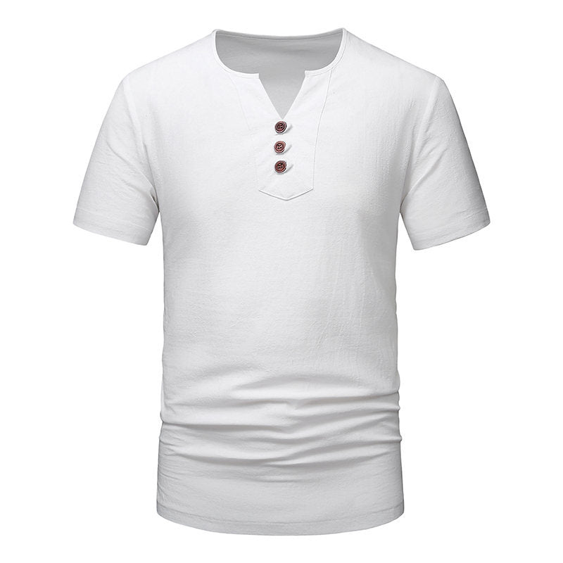 Herren Kurzarm-Henley-T-Shirt mit modernen Knopfdetails Echoarchiv