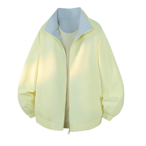 Unisex Oversize Wende-Bomberjacke mit kontrastierendem Kragen, Reißverschluss & elastischem Saum Echoarchiv