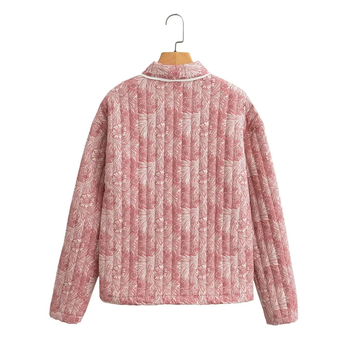 Damen Leichte gesteppte Jacke im Kimono-Stil mit floralem Blockdruck und Kontrastpaspel Echo Archiv