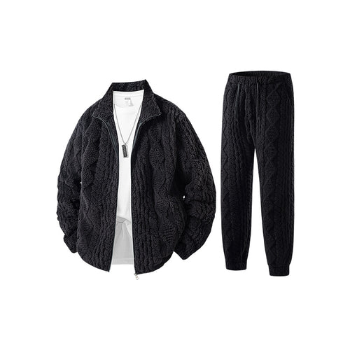 Herren Fleece-Set mit strukturierter Strickoptik, Reißverschlussjacke und Joggerhose Echo Archiv