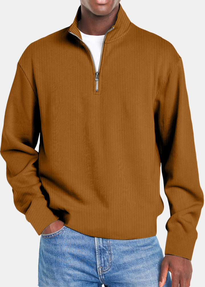 Herren nan gerippter Troyer-Pullover mit Halbzip und Stehkragen Echo Archiv