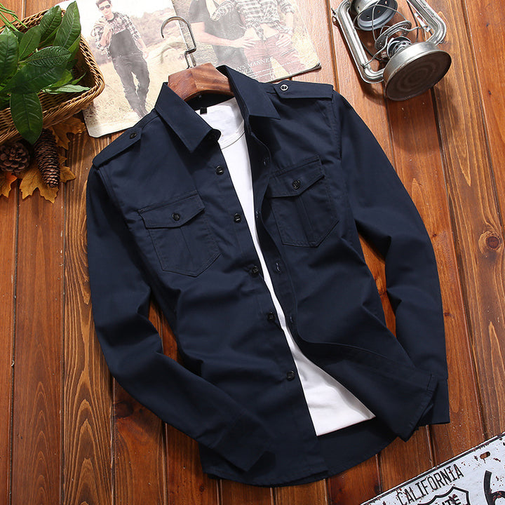 Herren Military-Hemdjacke mit Schulterklappen und Pattentaschen – Taviero