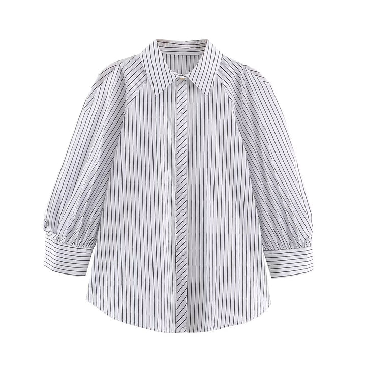 Damen Längsgestreifte Oversize-Hemdbluse mit betonten Puffärmeln Echo Archiv
