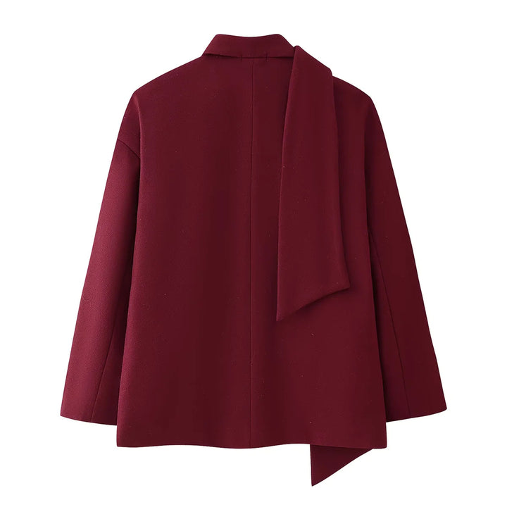 Damen kastiger Mantelblazer mit integriertem Schlauchschal, legerer Boxy‑Silhouette und Pattentaschen – Célinea