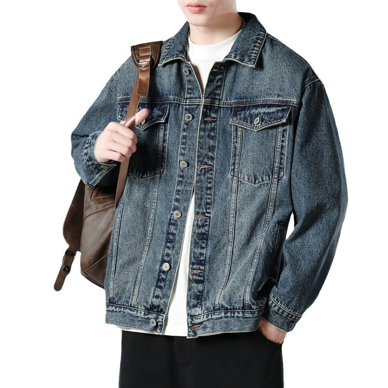 Herren Oversized Jeansjacke mit Metallknopfleiste und Brusttaschen Echo Archiv